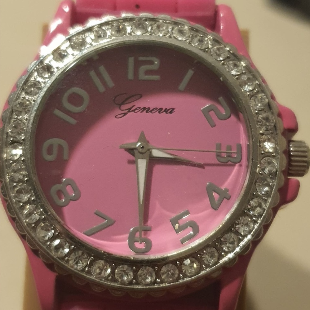 🦋10/$20🦋 Geneva Silver/Pink Rhinestone Silicone Women's Watch